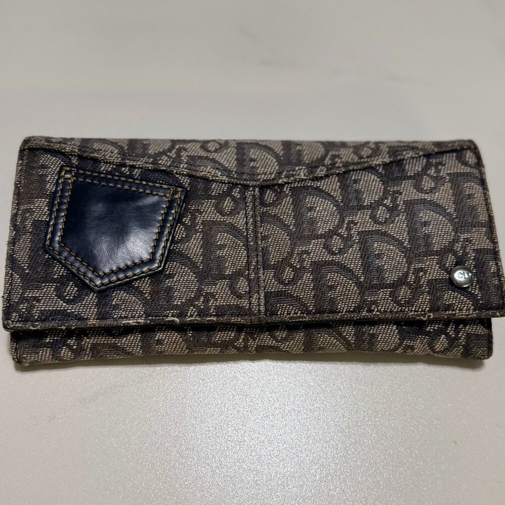 Dior Trotter Oblique Navy Long Wallet - Front Ticket Pocket Accent